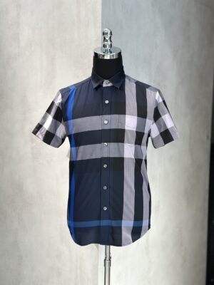 Áo Somi Tilano Cộc Tay Xanh Than Kẻ Xanh Dương To